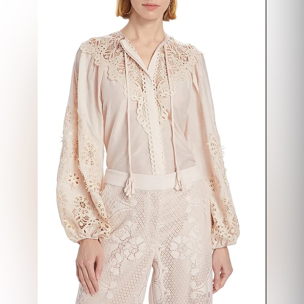 NWT Kobi Halperin Norma Eyelet Long Sleeve Cotton & Silk Top Blouse